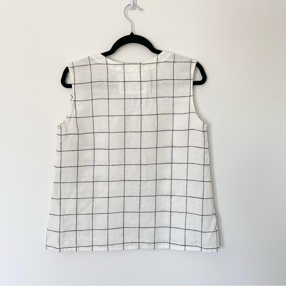 SOLD Not Perfect Linen V Neck Large Check Print Tank size S/M - Picture 5 of 11